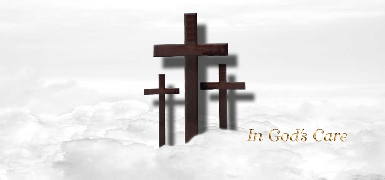 P 106 WT GD In Gods Care Clouds (3 Crosses) White